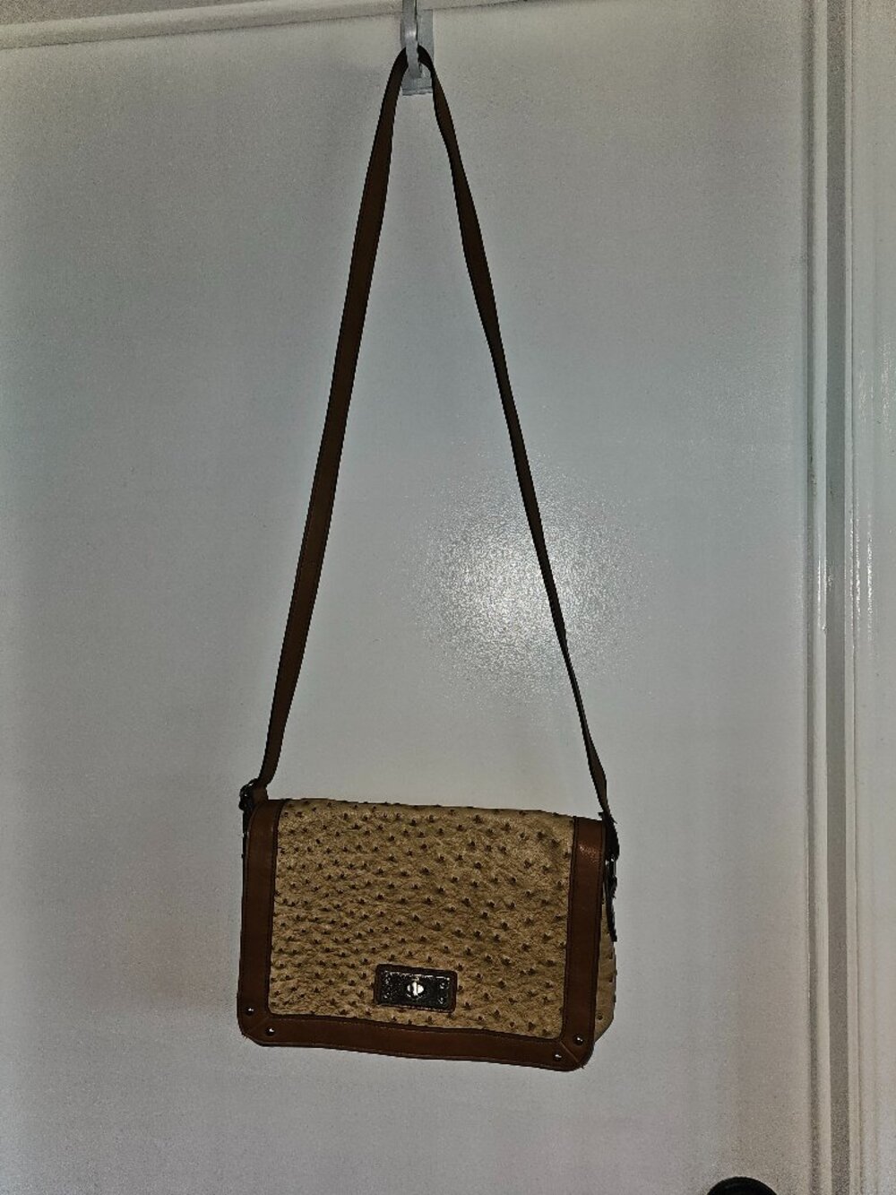Vintage Merona Ostrich-Embossed Faux Leather Crossbody Bag